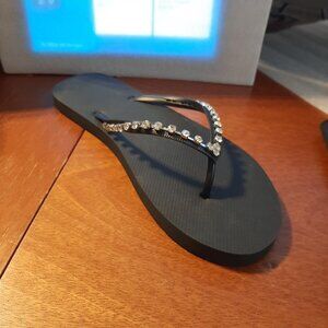 NEW With Tag ! Shade & Shore Women Slide Rhinestone Sandal Black Size 11&6